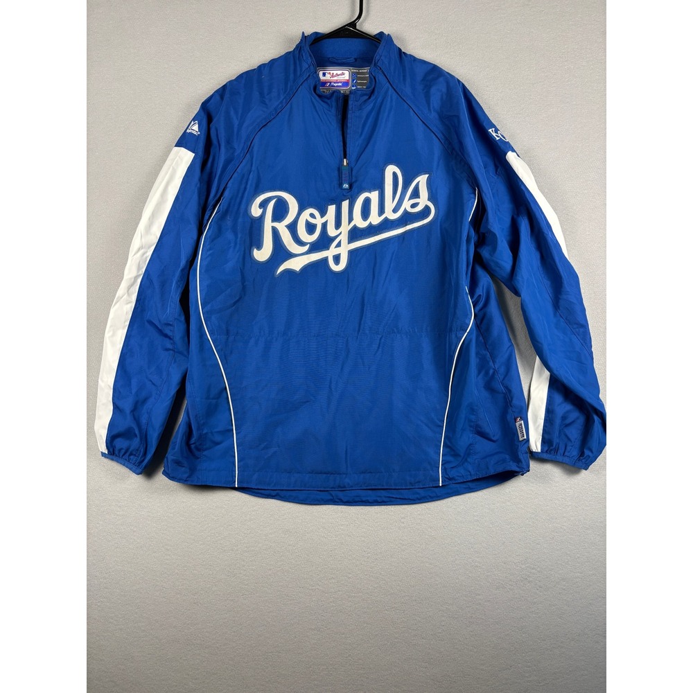 Majestic Kansas City Royals Cool Base Pullover Convertible Jacket XL Blue